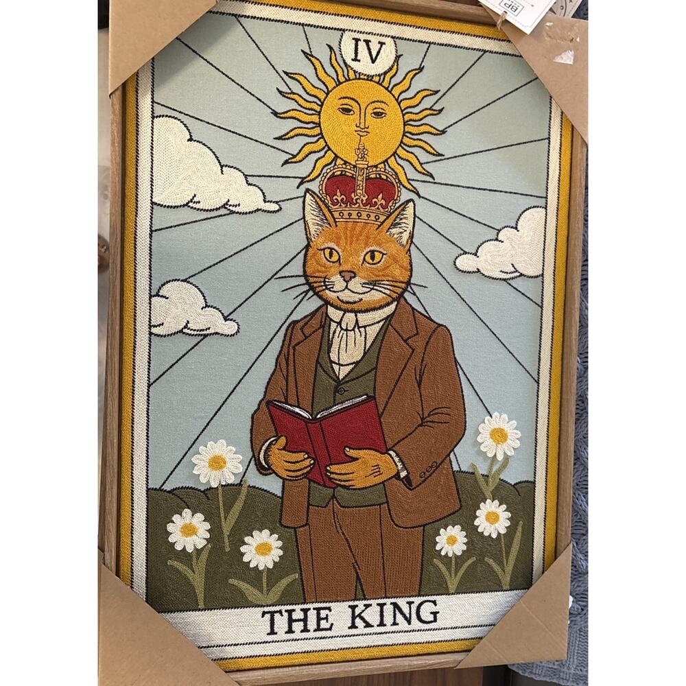 New Set BP Woven Artistry Cat Tarot Card Wall Art Framed The Queen King 18x26” - Picture 3 of 10